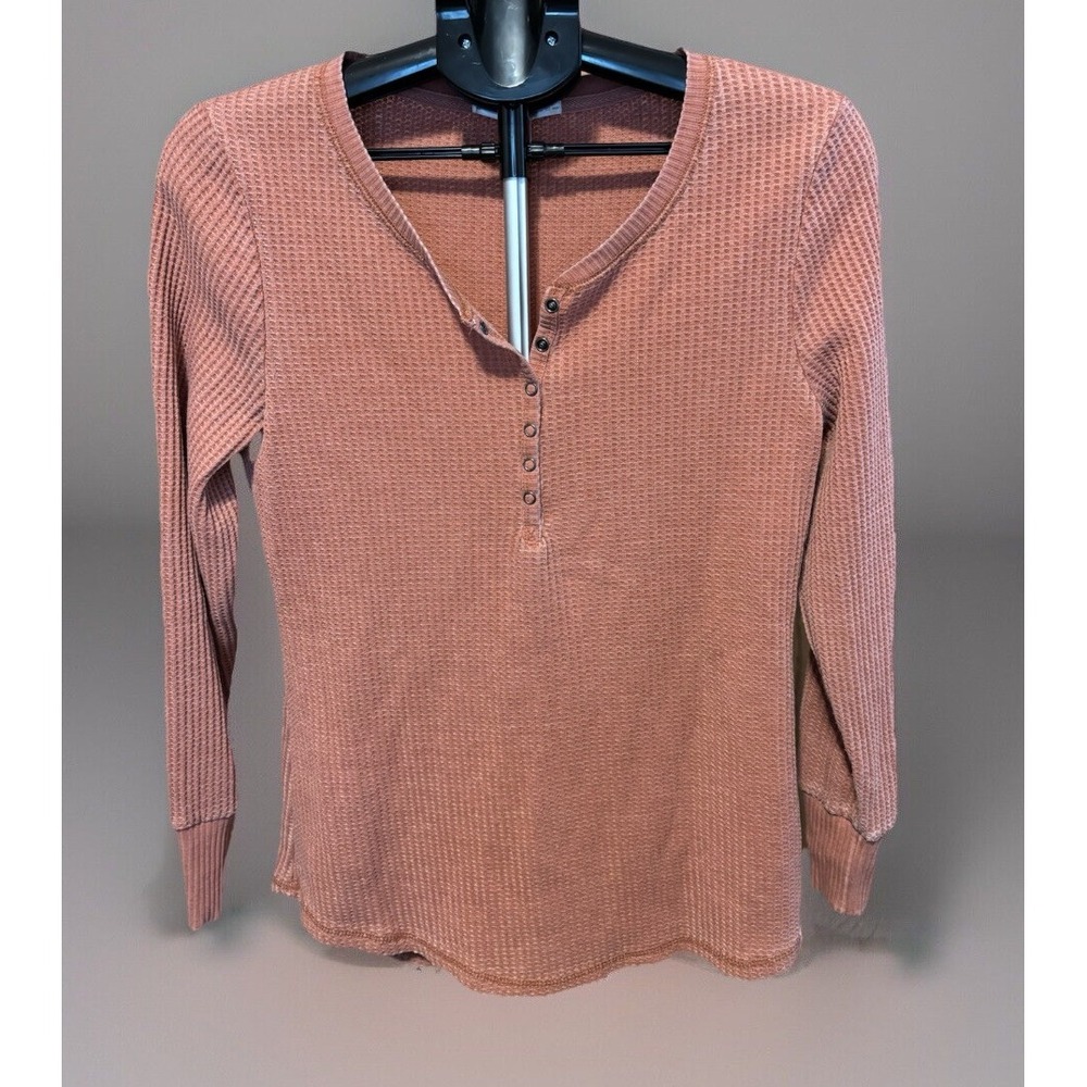 SEVEN7‎ Women's Lg Thermal Waffle Knit Henley Shirt  Terracotta Orange Thermal